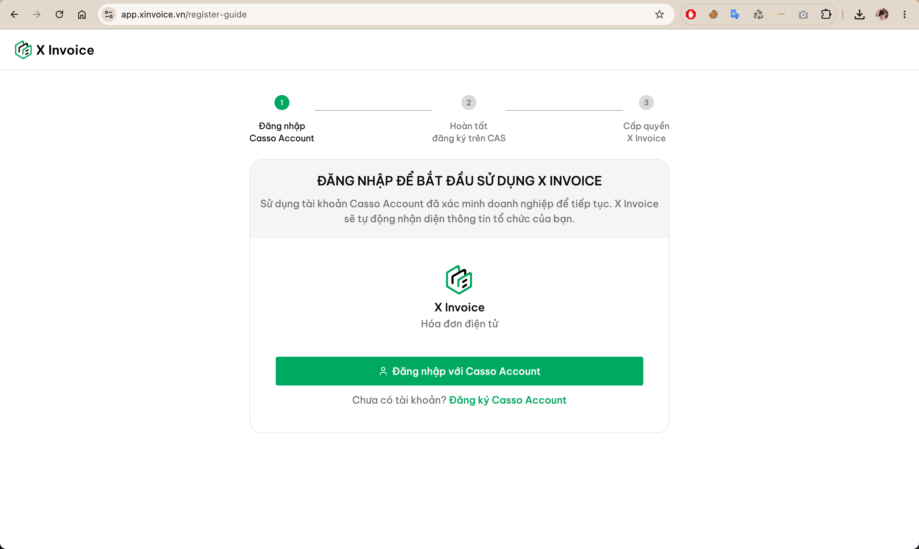 Truy cập website X-Invoice để đăng nhập/đăng ký
