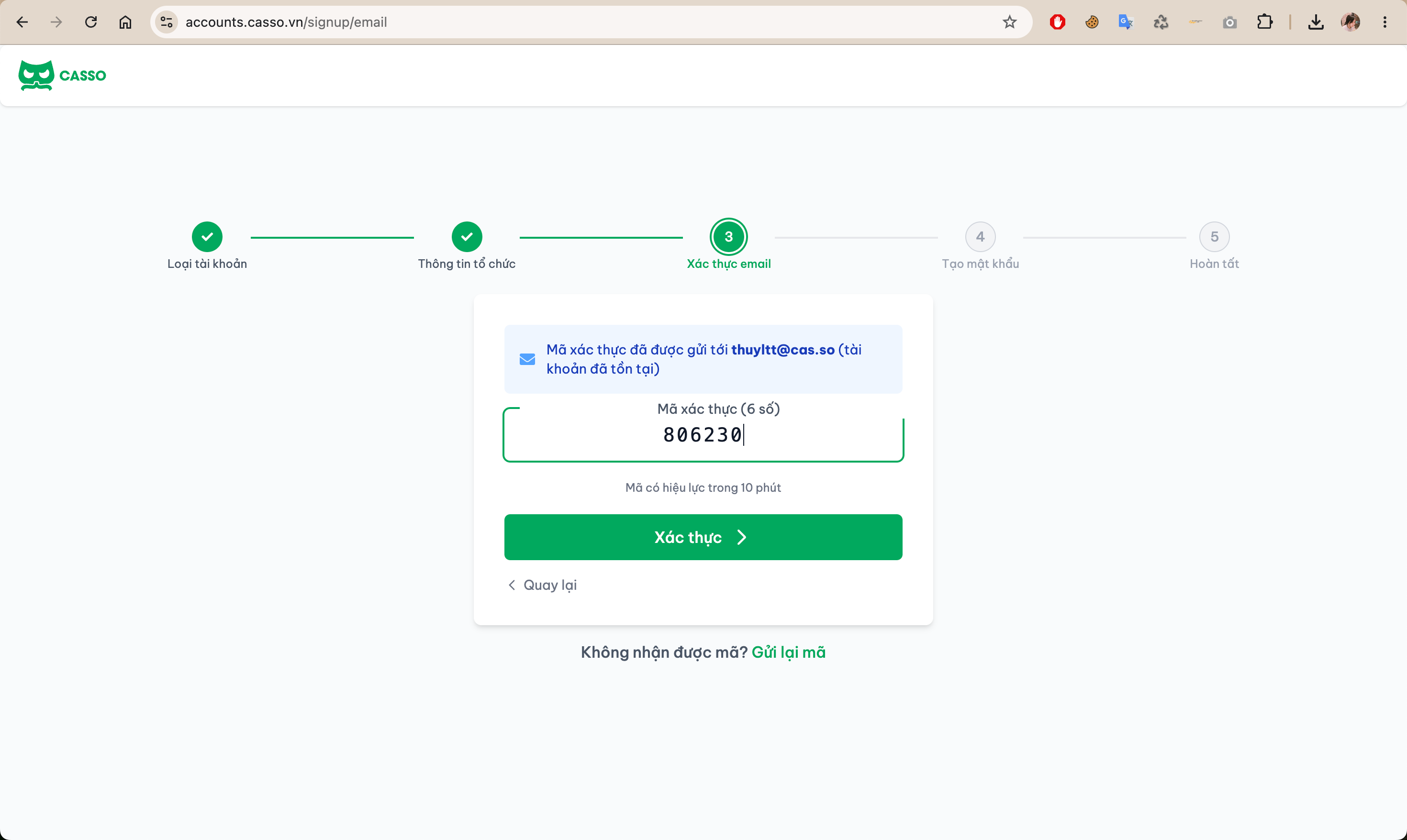 Nhập mã OTP xác thực Email