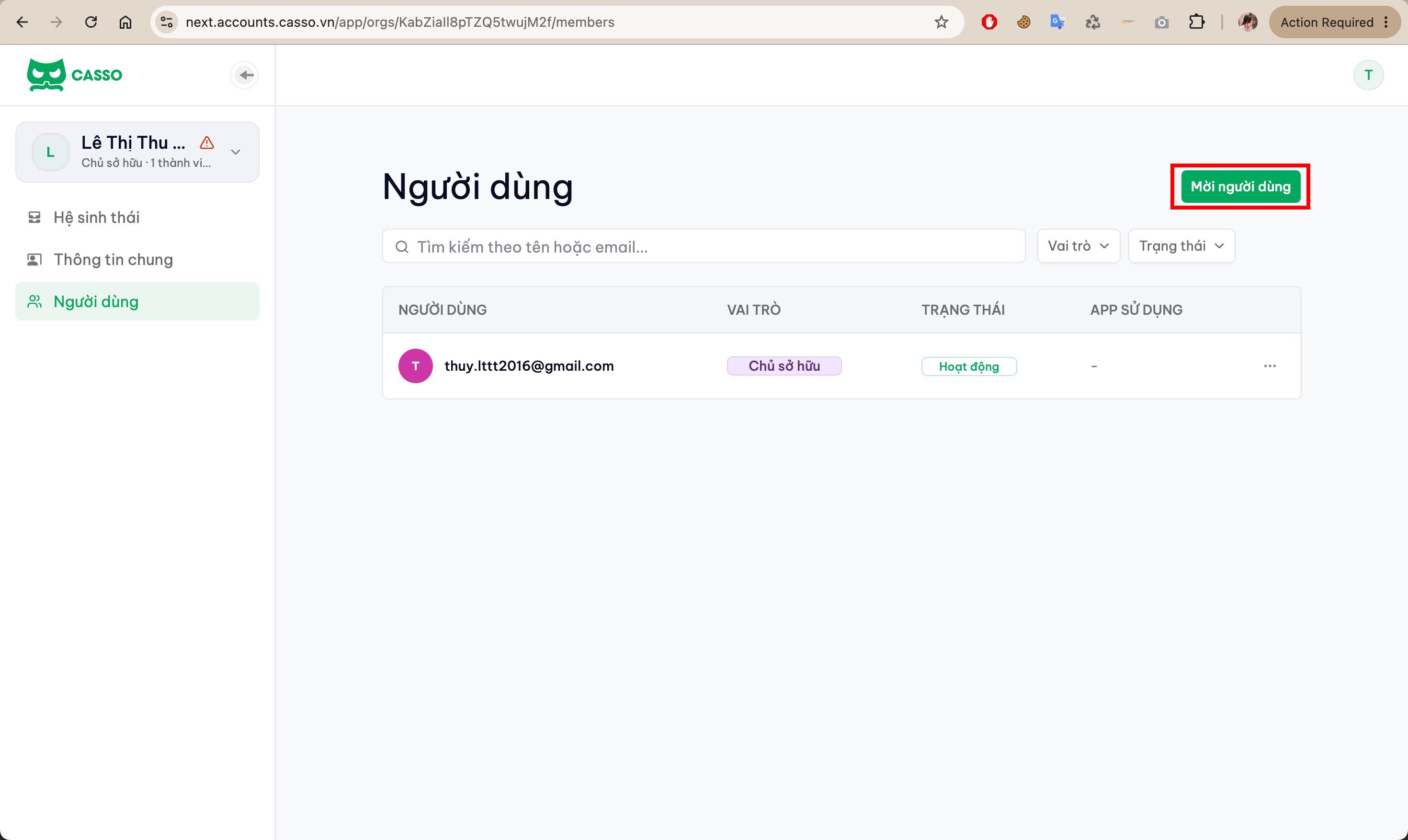 Mời người dùng qua Casso Account