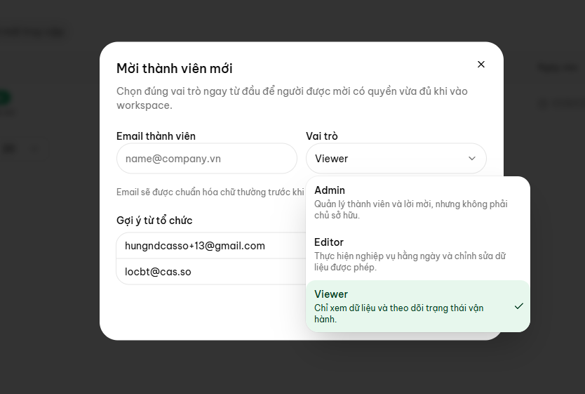Danh sách thành viên sau khi mời